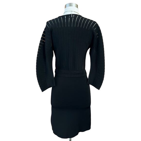 YIGAL AZROUEL Knit Dress Black V-Neck Sheath 3/4 Sleeves Designer Small EUC - Picture 3 of 12